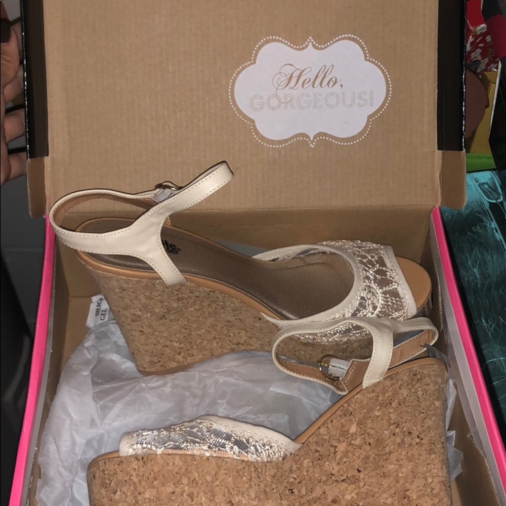 Lace ivory wedges